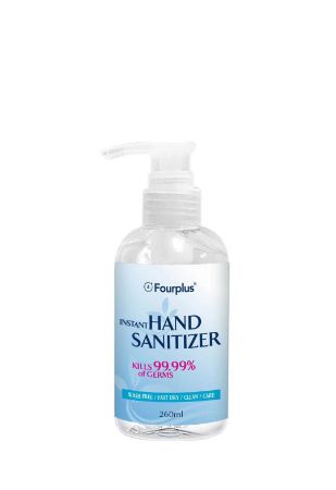 Picture of FOURPLUS HAND SANITIZER 8.99OZ BOTTLE W/ PUMP 70% ALCOHOL KILLS 99.99% OF GERMS WASH FREE